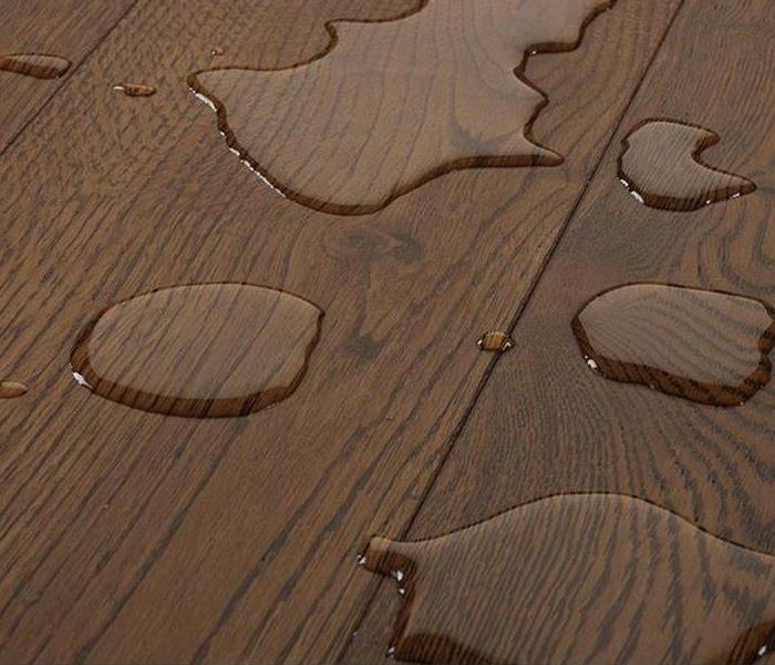 brown wood floor with water puddles on top